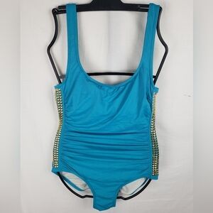 Michael Michael Kors Teal One Piece Swimsuit with Gold Studs Sz 8
